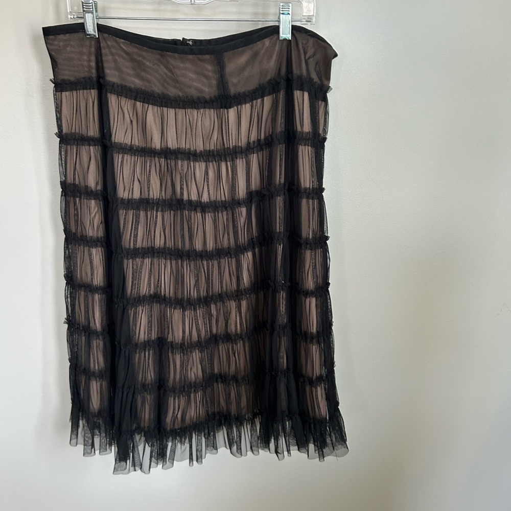 Whimsygoth Vintage 90s tiered black tulle skirt with nude lining, size 16
